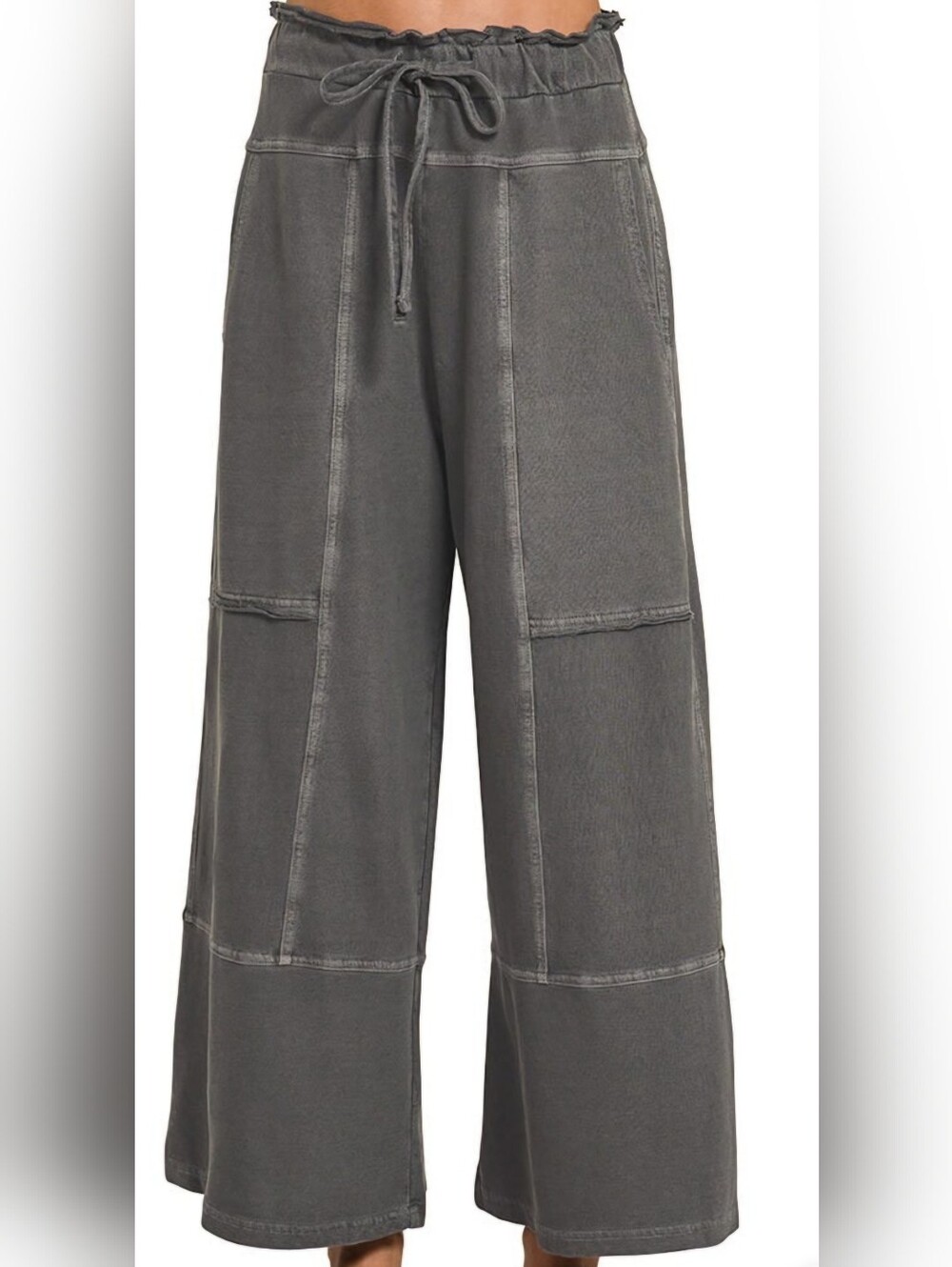 Zenana Gray Wide-Leg 100% Cotton Pants